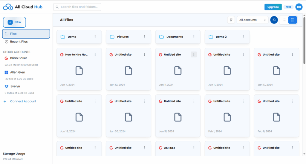 FilesVerse dashboard highlighting files from multiple cloud accounts
