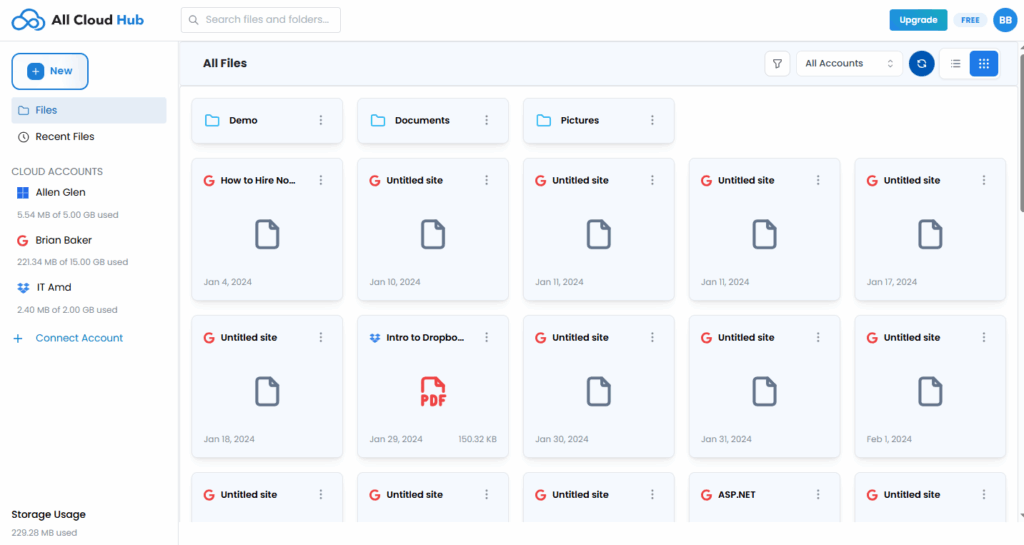 Full dashboard highlighting sidebar, top bar, and main file area