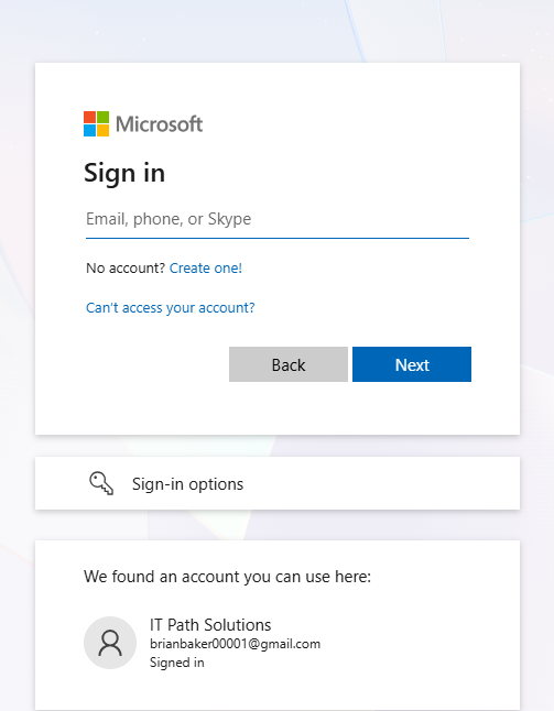 Microsoft sign-in and account selection screen