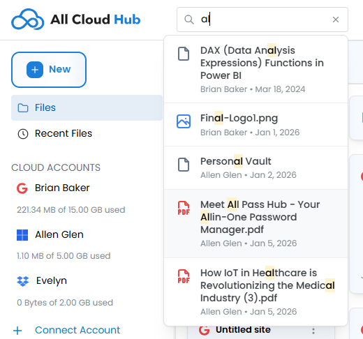 Search results shown in the main file area
