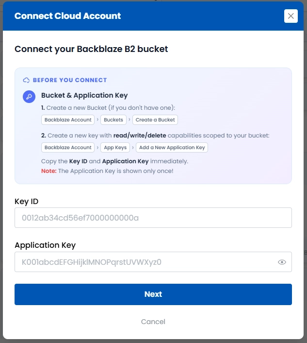 Connect Backblaze B2 to All Cloud Hub